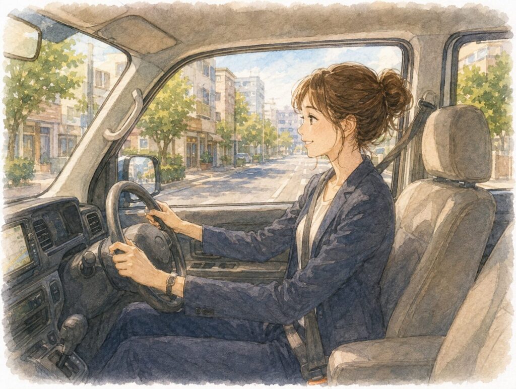 車を運転する営業の女性